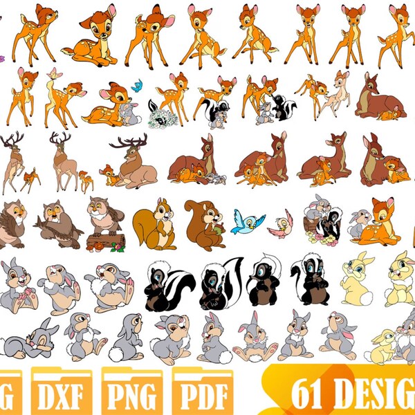 Easy to use 61 High quality designs (Layered SVG, DXF, PNG, pdf) Bambi Bundle