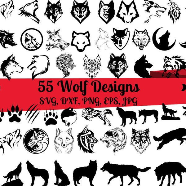 60 Wolf SVG Bundle, Wolf head svg, Wolf face svg, Wolf dxf, Wolf png, Wolf eps, Wolf vector, Wolf cut files,Wolf svg, Forest animal svg