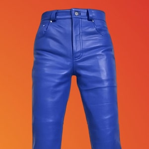 Royal blue leather pants deals