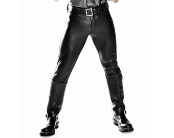 Handmade Sheepskin Leather Pants - Genuine Black Leather Jeans for Men