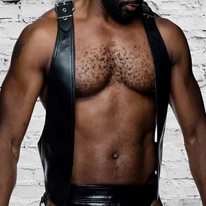Men's Leather Sale CUTAWAY Berlin bar vest Open Front fetish Gay yellow  piping