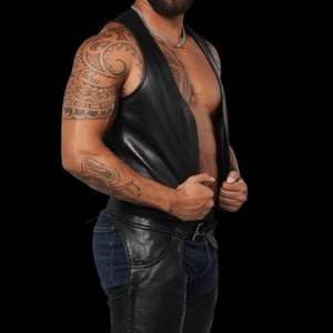 Leather Vest For Men - Leather Bar Vest for Men - Open Front Leather Vest -  Hand Made Genuine Leather Vest Men