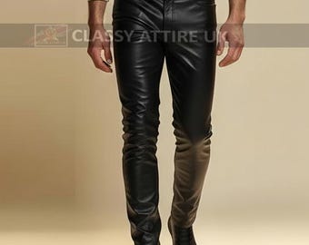 Handmade Black Leather Pants: Men's Slim Fit Motorcycle Trousers