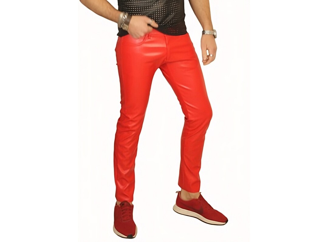Mens Red Leather Genuine Sheep Skin Leather Party Pant Man Leather Pant ...