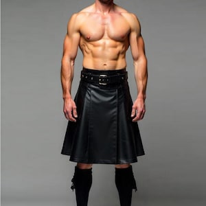 Handmade Black Leather Utility Kilt: Gothic Punk Steampunk