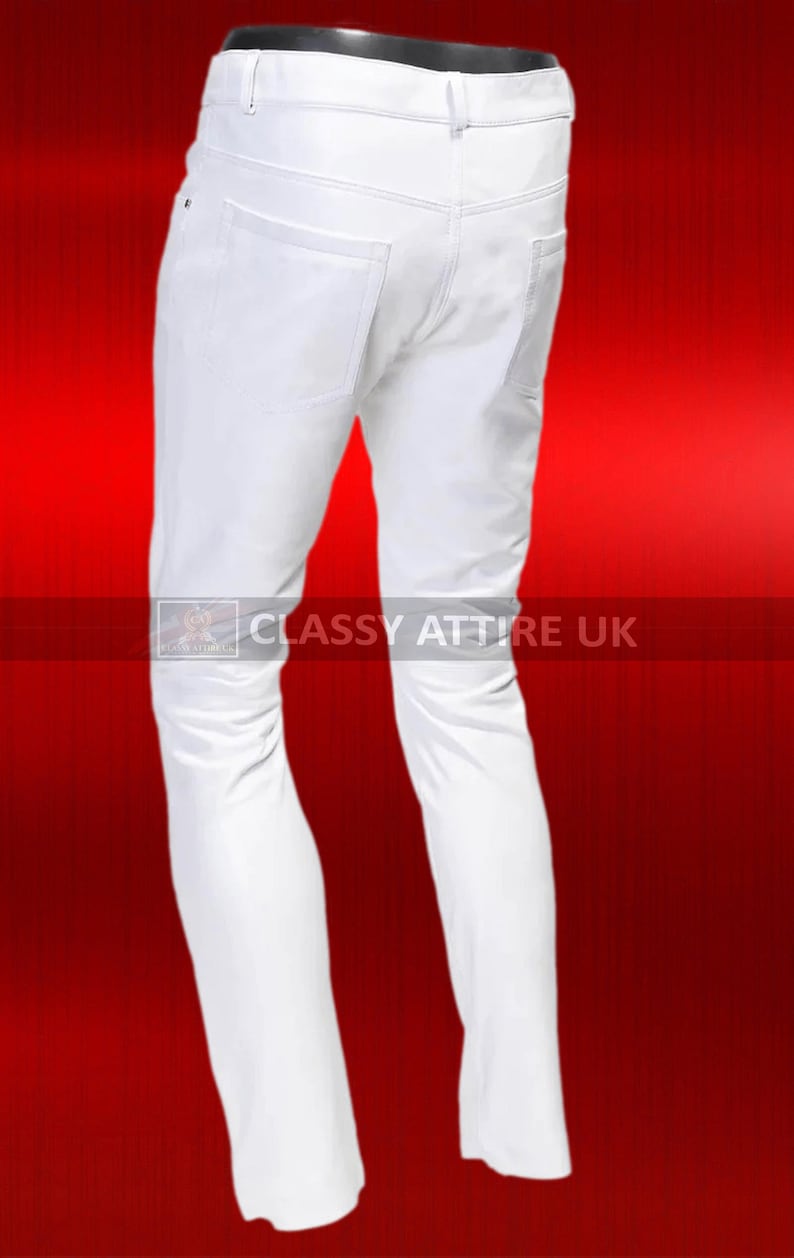Genuine Cow White Leather Pants Mens Real Leather Jeans Pants Slim Fit