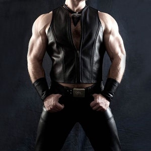 Sleeveless Leather Mens Top Leather Vest - Handmade Genuine Cow Leather Vest