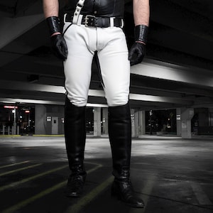 Handmade Cow Leather Biker Pants - White & Black Leather Trousers