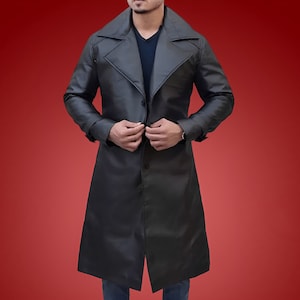 Black Genuine Leather Coat Mens Steampunk Gothic Coat Leather Coat Trench Coat Real Cow Leather Coat - Hand Made Coat