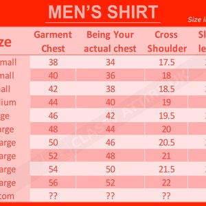 Pu&ograve; includere: Tabella delle taglie per camicie da uomo, con misure in pollici. La tabella include taglie dalla 2X-Small alla 5X-Large, e taglie personalizzate. Le misure includono circonferenza torace, torace reale, larghezza spalle e lunghezza manica.