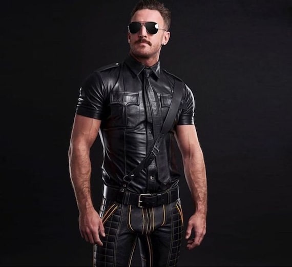 Handmade Black Sheep Leather Biker Shirt: Men's Police Uniform - Etsy