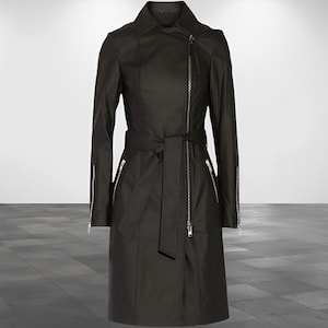 Womens Leather Coat Genuine Cow Leather Trench Coat Gift for Her Womens Overcoat Ladies Black Winter Coat - Handmade Leather Coats