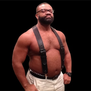 Men&#39;s Black Leather Suspenders: Heavy Duty Shoulder Harness