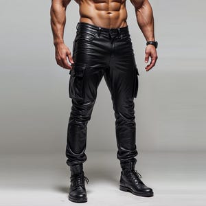 Pantalones cargo de cuero para hombre - Pantalones de cuero auténtico - Pantalones de cuero para hombre - Pantalones de cuero hechos a mano - Pantalones ajustados - Atuendo para fiesta - Pantalones LGBTQ