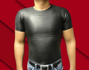Herr-T-shirt i svart fårskinn: Handgjort äkta läder