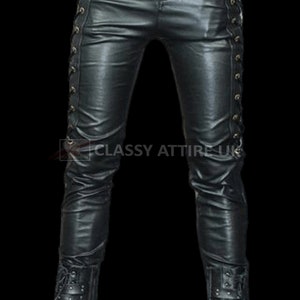 Genuine Sheep Skin Side Lace Leather Pants Leather Jeans Black Pants ...