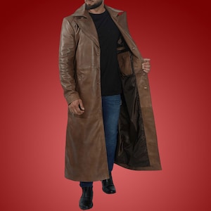 Men Leather Steampunk Coat Gift for Him Genuine Cow Leather Long Coat Gothic Coat Motorbiker Coat - Handmade Real Leather Coats