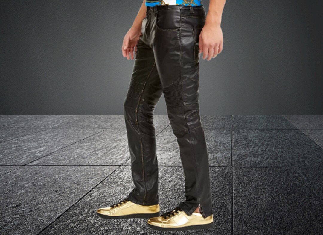 Mens Genuine Sheep Leather Pants Motorbiker Pants Leather Breeches ...