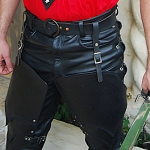 Handmade Cow Leather Lace Up Pants: Black Leather Jeans