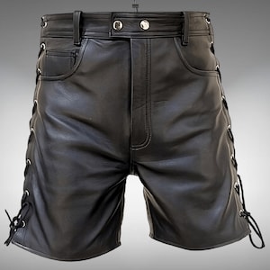 Mens Genuine Leather Side Lace Shorts - Summer Shorts - Biker Shorts - Lace-up Fetish Shorts - Handmade Real Leather Shorts