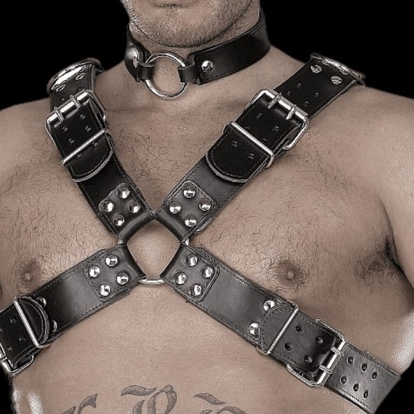 Chest harness men - Plus Size Men Harness - Shoulder harness belt - Gift for Men - Black Leather men harness - Boyfriend Gift