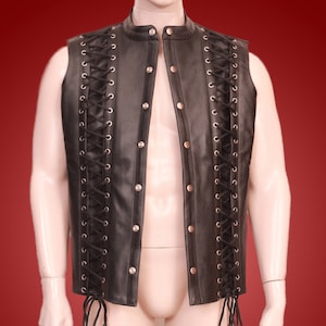 Handmade Leather Vest: Lace-Up Sleeveless Genuine Sheep Leather Top
