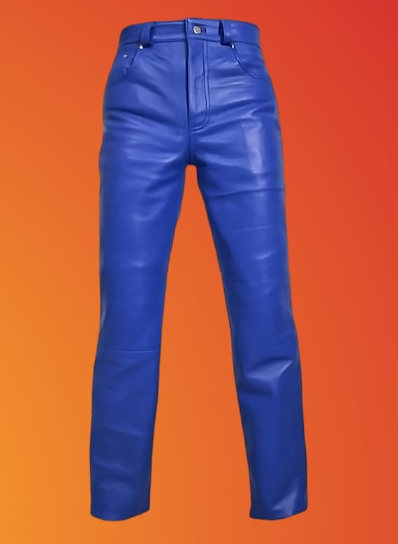 Genuine Sheep Skin Leather Pants Slim Fit Pants Gift for Men Leather Jeans Blue Pants Y2k Pants Handmade Real Leather Pants Etsy