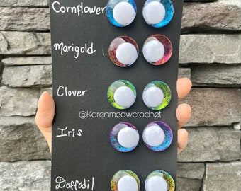 BUNDLE & SAVE 5 PAIRS Hand Painted Safety Eyes, Amigurumi Eyes, White Off-Centered Pupils, Kawaii Safety Eyes