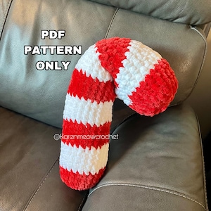 Jumbo Candy Cane Crochet Pattern, Christmas Crochet Patterns, Holiday Crochet Patterns, Jumbo Candy Cane Pillow Plushie