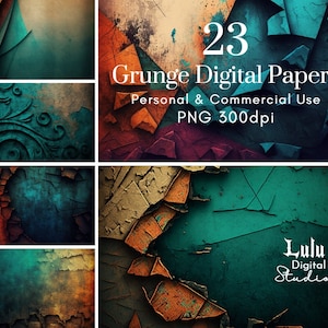23 documenti digitali Grunge - 300dpi PNG / texture antiche in difficoltà, sfondo scrapbook stampabile stampa commerciale su richiesta POD AI Art
