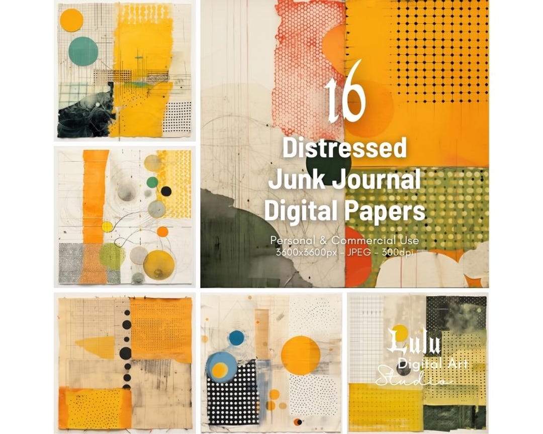 Printable Junk Journal Pages - 16 Yellow Collage Digital Papers ...
