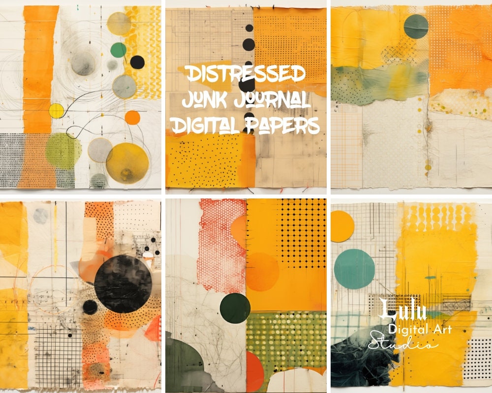 Printable Junk Journal Pages - 16 Yellow Collage Digital Papers ...