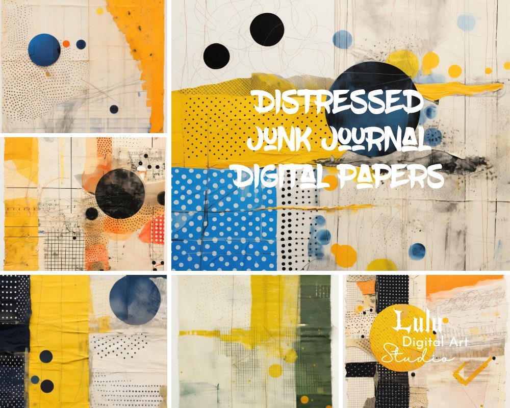 Printable Junk Journal Pages - 16 Yellow Collage Digital Papers ...