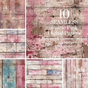 Naadloze digitale papieren - 10 rustieke roze verweerde houten gestructureerde achtergrond | Commercieel gebruik Mock-up afdrukbare ongewenste dagboekpagina's Ai Art
