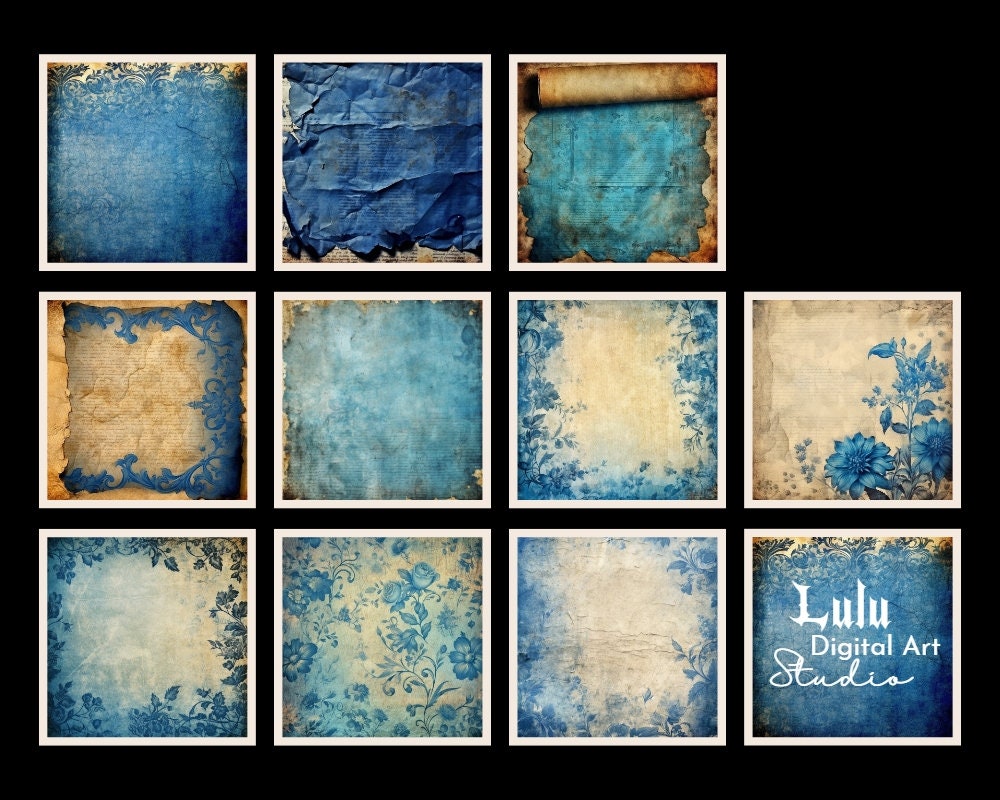 21 Grunge Vintage Blue Digital Papers | Distressed Junk Journal Pages ...