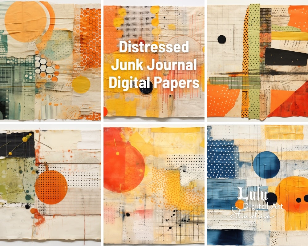 Printable Junk Journal Pages 16 Orange Collage Digital Papers ...