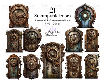 21 Vintage Steampunk Doors | High Resolution PNG Files, Clipart Graphics, Printable Scrapbook Template Organiser Ai Graphic Art Supplies