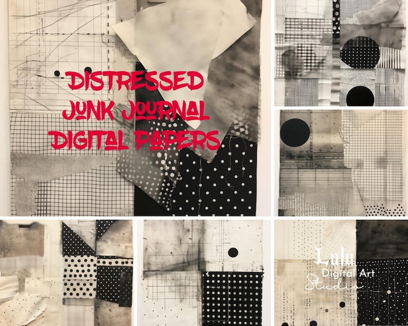 Printable Junk Journal Pages - 18 Black and White Collage Digital ...