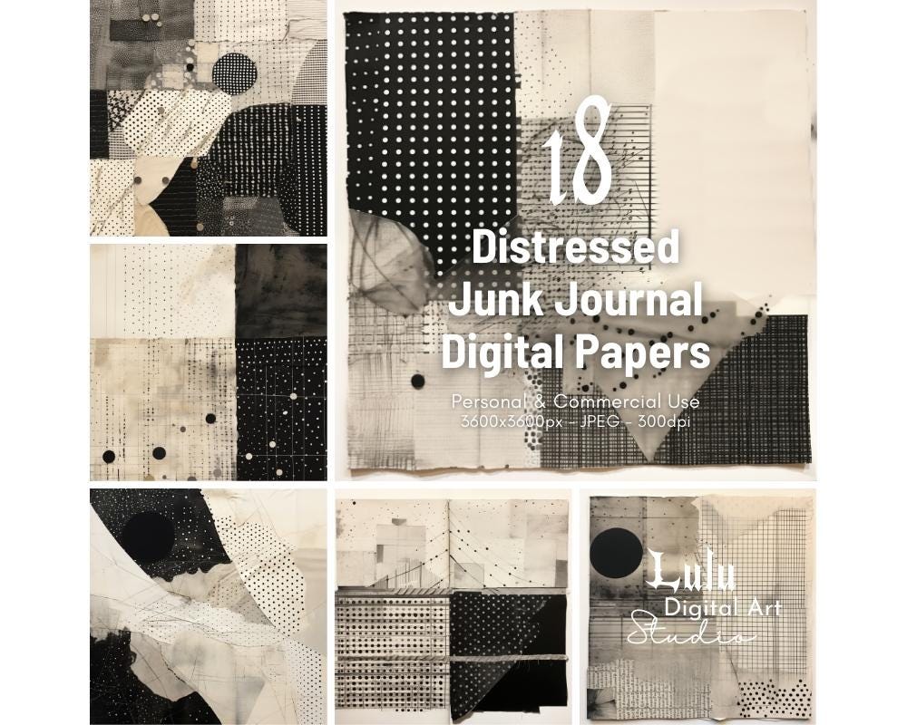 Printable Junk Journal Pages - 18 Black and White Collage Digital ...