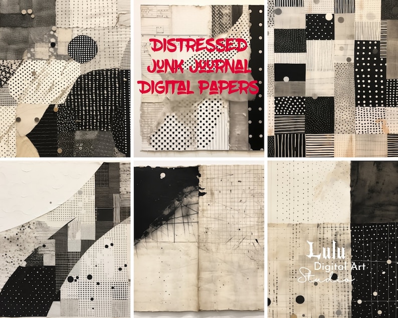 Printable Junk Journal Pages - 18 Black and White Collage Digital ...