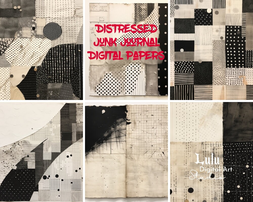 Printable Junk Journal Pages - 18 Black and White Collage Digital ...