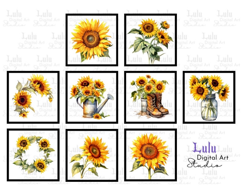 18 Vintage Style Sunflowers Clip Art Journal Pages Clipart, Retro ...