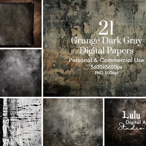 21 Grunge Dark Gray Digital Papers | Distressed Junk Journal Pages, Paper Texture Background, Ruin Printable Scrapbooking Ai PNG Art