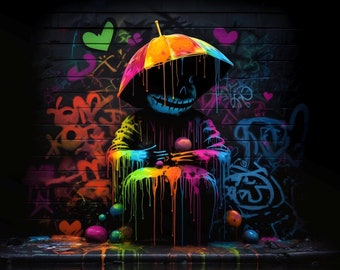 Arte de calavera con grafiti colorido: descarga PNG oscura