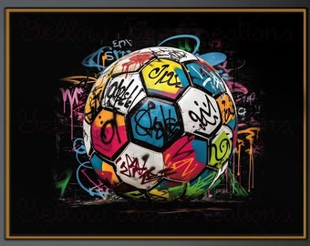 Graffiti splash soccer ball, Transparent PNG, Colorful soccer ball, Artful files, Digital PNG art Download, soccer ball Wall Art, graffiti.
