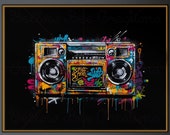 Graffiti Boombox PNG: Colorful Music Wall Art (digital