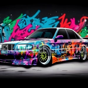 Graffiti car art, Toyota Chaser JZX100 art, Digital car download, Car lover gift, Chaser JZX100 wall Art, Printable, PNG car files, JZX100.