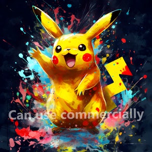 Splash Pikachu fan art, PNG transparente, colorido, descarga digital, arte Pikachu, arte de pared, imprimible, arte PNG, archivos PNG, arte Pokémon