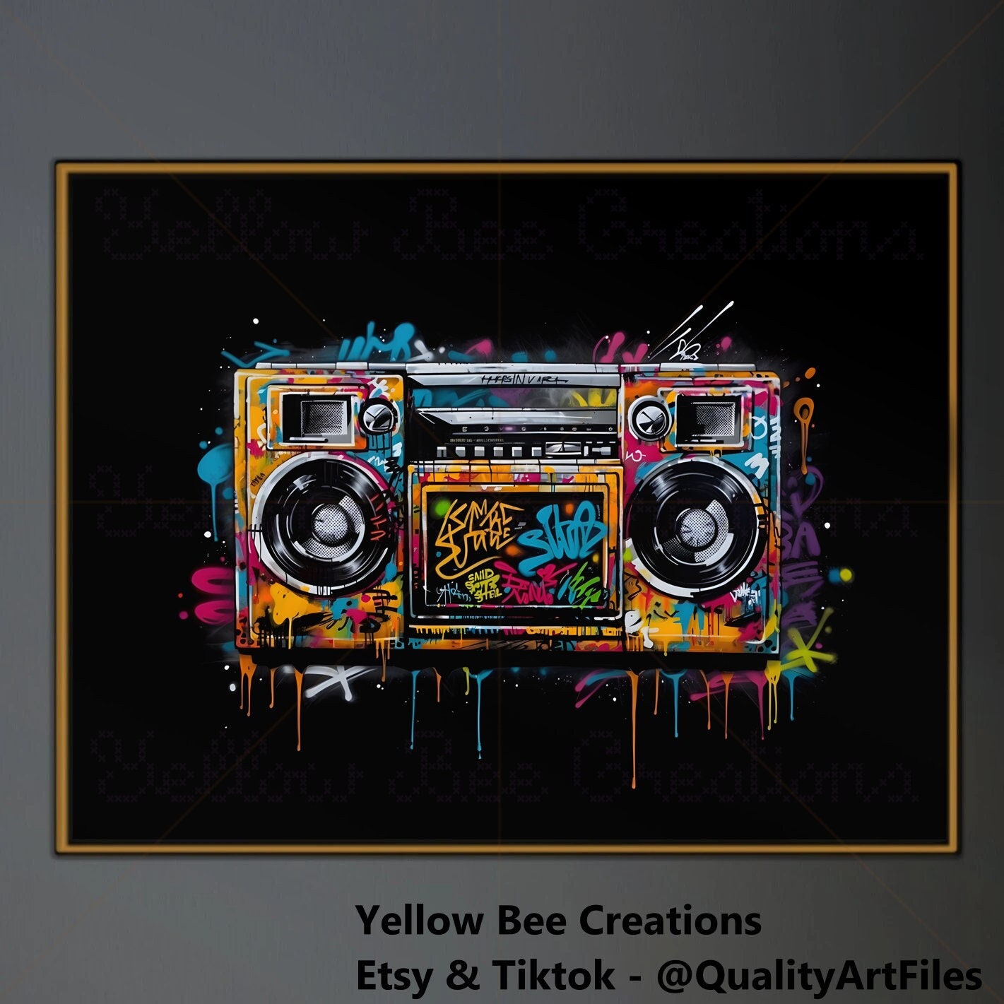 アート・デザイン・音楽 BOLISM/1960 Graffiti Boombox PNG: Colorful Music Wall Art (digital
