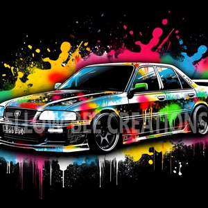 Splash car art, Toyota Chaser JZX100, Transparent files, Digital car download, Car lover gift, Chaser JZX100, Printable, PNG files, JZX100.